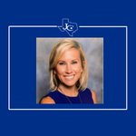 blue background with photo of Kelly Blair